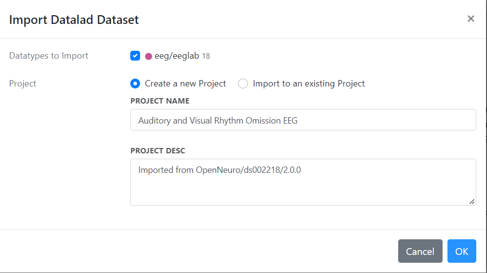 datasets import into project